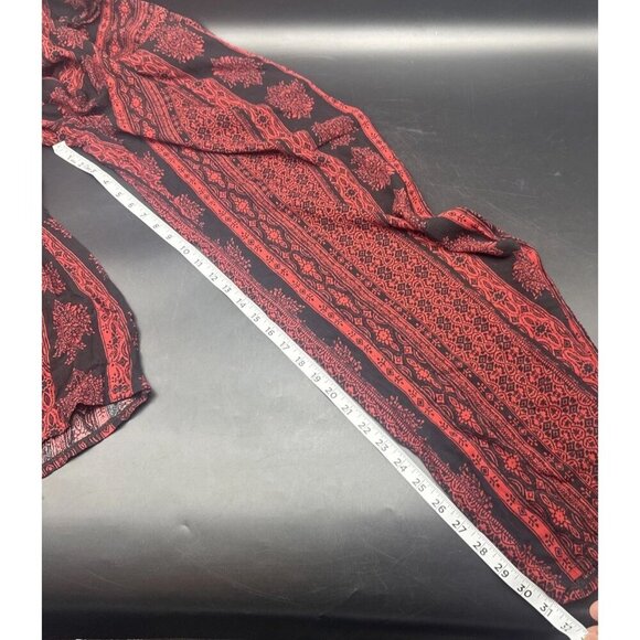 Peace & Pearls Red Black Patterned Wide Leg Soft Pants Elastic Waist-Sz S NEW - Picture 13 of 14